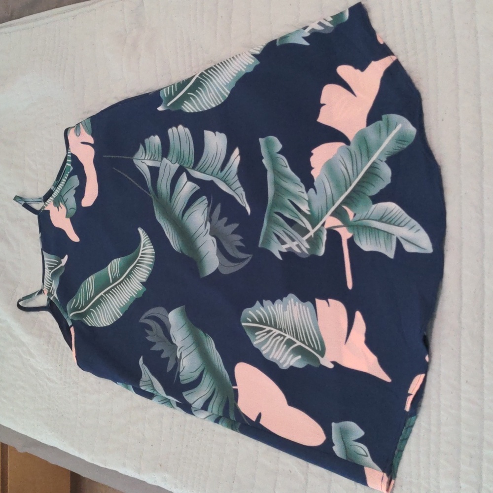 EUC✨ medium high neck blue tropical print spaghetti strap dress - Picture 8 of 13